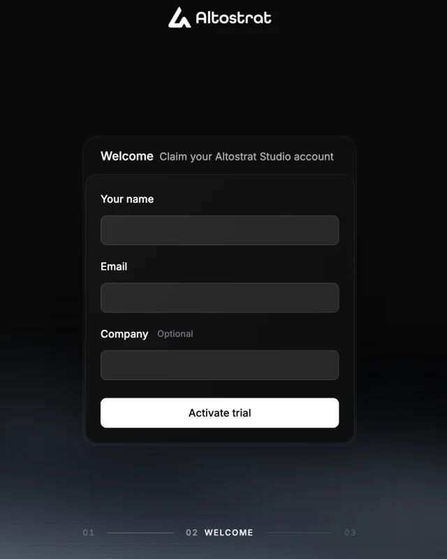 Altostrat Studio trial account onboarding