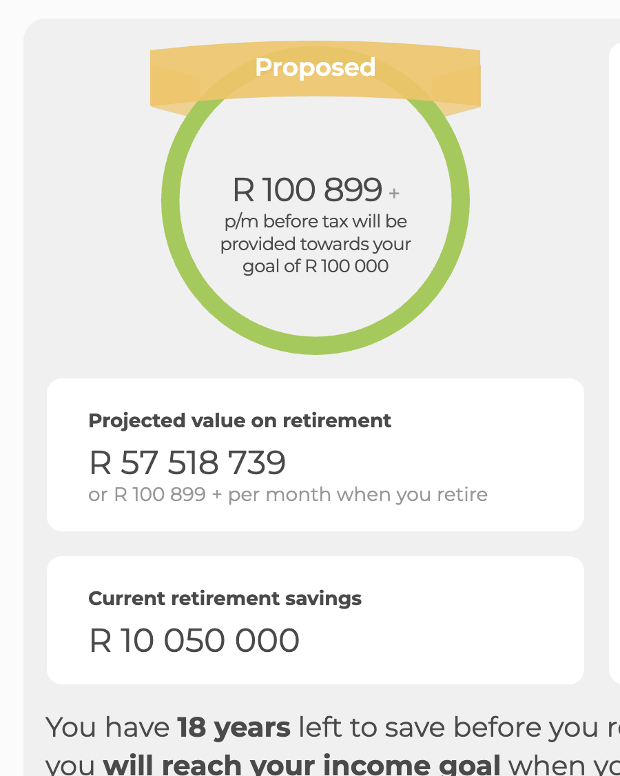 Simvida retirement income projection